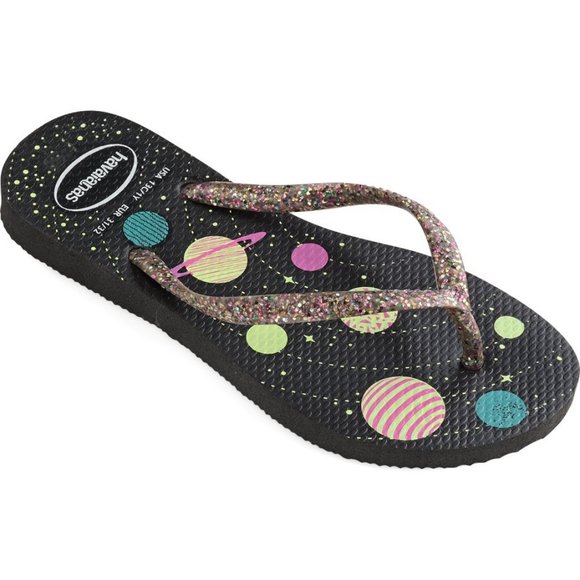 NWT HAVAIANAS BLACK & PINK YOU ARE MY WHOLE UNIVERSE FLIP FLOP BIG KIDS - Picture 2 of 4
